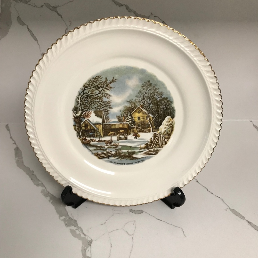 Vintage Harker Pottery Company Farmer’s Home Winter Plate